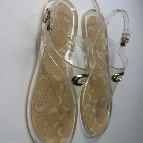 Coach Clear Jelly Sandals Size 9 Women’s Transparent Thong Flip Flops Gold Logo - Picture 3 of 8